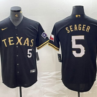 Men's Texas Rangers #5 Corey Seager Number Black Gold Cool Base jerseys