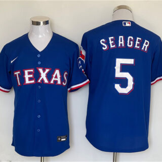 Men's Texas Rangers #5 Corey Seager Royal With Patch Cool Base Stitched MLB Jersey