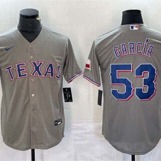 Men's Texas Rangers #53 Adolis García Grey With Patch Cool Base Stitched Baseball Jersey