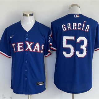 Men's Texas Rangers #53 Adolis Garcia Royal With Patch Cool Base Stitched MLB Jersey