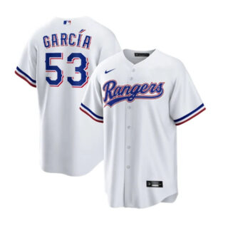 Men's Texas Rangers #53 Adolis Garcia White Cool Base Stitched Baseball Jersey