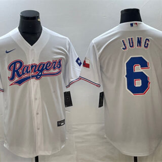 Men's Texas Rangers #6 Josh Jung White With Patch Cool Base Stitched Baseball Jersey