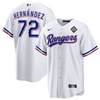 Men's Texas Rangers #72 Jonathan Hernandez White 2023 World Series Stitched Baseball Jersey