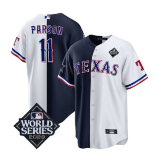 Men's Texas Rangers & Cowboys #11 Micah Parsons Navy White Splite 2023 World Series Splite Stitched Baseball Jersey