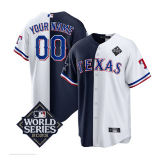 Men's Texas Rangers & Cowboys Active Player Custom Navy White Splite 2023 World Series Splite Stitched Baseball Jersey