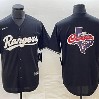 Men's Texas Rangers Black 2023 World Series Champions Big Logo Cool Base Stitched Baseball Jerseys