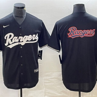 Men's Texas Rangers Black Team Big Logo Cool Base Stitched Baseball Jersey