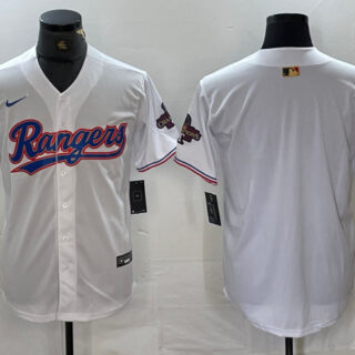 Men's Texas Rangers Blank White 2024 Gold Collection Cool Base Stitched Baseball Jersey