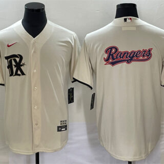 Men's Texas Rangers Cream Team Big Logo 2023 City Connect Cool Base Stitched Baseball Jersey