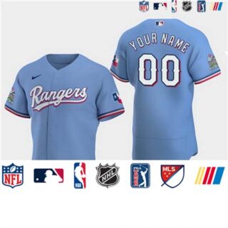 Men's Texas Rangers Custom 2020 Alternate Light Blue Flexbase Jersey