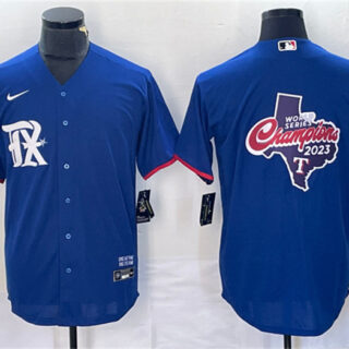 Men's Texas Rangers Royal 2023 World Series Champions Big Logo Cool Base Stitched Baseball JerseyS