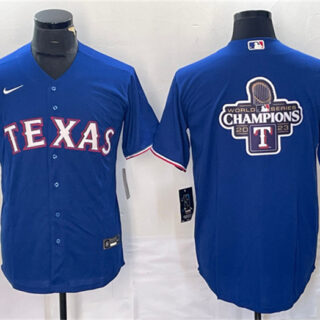 Men's Texas Rangers Royal 2023 World Series Champions Big Logo Cool Base Stitched Baseball JerseySS