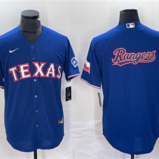 Men's Texas Rangers Royal Team Big Logo With Patch Cool Base Stitched Baseball Jersey