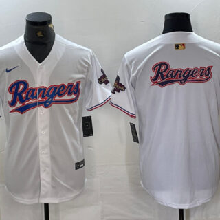 Men's Texas Rangers Team Big Logo White 2024 Gold Collection Cool Base Stitched Baseball Jersey 4