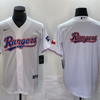Men's Texas Rangers White Team Big Logo With Patch Cool Base Stitched Baseball Jersey