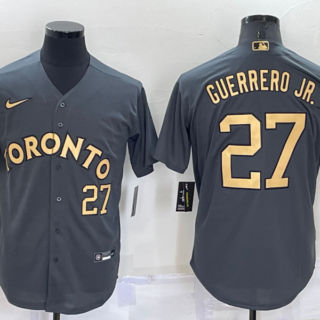 Men's Toronto Blue Jays #27 Vladimir Guerrero Jr. 2022 All-Star Charcoal Cool Base Stitched Baseball Jersey