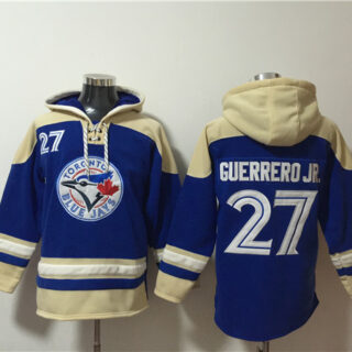 Men's Toronto Blue Jays #27 Vladimir Guerrero Jr. Royal Ageless Must-Have Lace-Up Pullover Hoodie