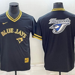 Men's Toronto Blue Jays Black Gold Team Big Logo Cool Base Stitched Baseball Jersey