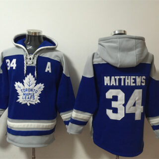 Men's Toronto Maple Leafs #34 Auston Matthews Blue Ageless Must-Have Lace-Up Pullover Hoodie