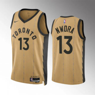 Men's Toronto Raptors #13 Jordan Nwora Gold 2023 24 City Edition Stitched Basketball Jersey