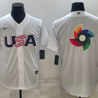 Men's USA Baseball 2023 White World Baseball Big Logo Classic Replica Stitched Jerseys