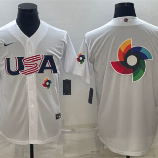 Men's USA Baseball 2023 White World Baseball Big Logo With Patch Classic Replica Stitched Jersey