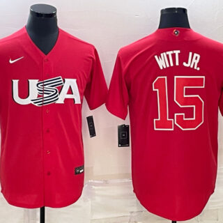 Men's USA Baseball #15 Bobby Witt Jr. 2023 Red World Baseball Classic Stitched Jersey