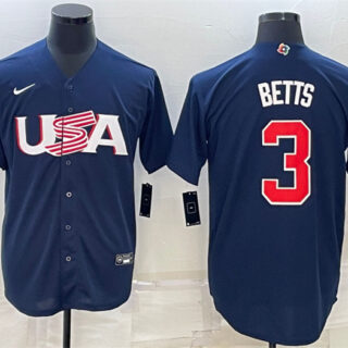 Men's USA Baseball #3 Mookie Betts 2023 Navy World Baseball Classic Replica Stitched Jersey