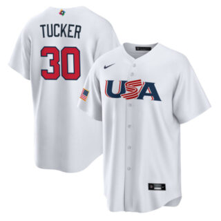 Men's USA Baseball #30 Kyle Tucker 2023 White World Baseball Classic Replica Stitched Jersey