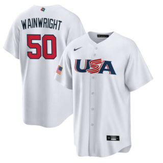 Men's USA Baseball #50 Adam Wainwright 2023 White World Baseball Classic Replica Stitched Jersey