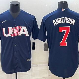 Men's USA Baseball #7 Tim Anderson 2023 Navy World Baseball Classic Replica Stitched Jersey