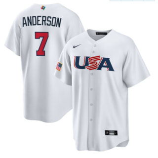Men's USA Baseball #7 Tim Anderson 2023 White World Baseball Classic Replica Stitched Jersey
