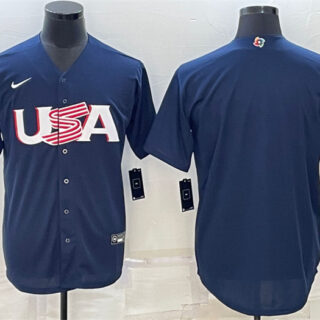 Men's USA Baseball Blank 2023 Navy World Baseball Classic Replica Stitched Jersey