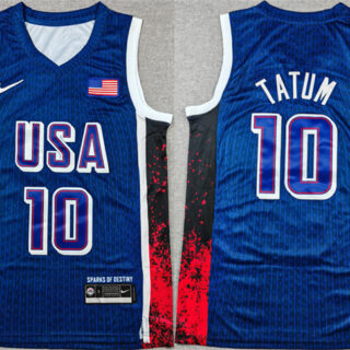 Men's USA Basketball #10 Jayson Tatum Navy 2024 Olympics Stitched Jersey