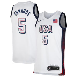 Men's USA Basketball #5 Anthony Edwards White 2024 Swingman Stitched Jersey