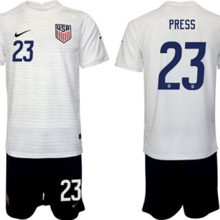 Men's United States #23 Press White Home Soccer Jersey Suit