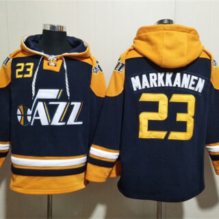 Men's Utah Jazz #23 Lauri Markkanen Blue Grey Lace-Up Pullover Hoodie