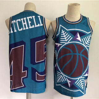 Men's Utah Jazz #45 Donovan Mitchell Blue Big Face Throwback Stitched Jersey
