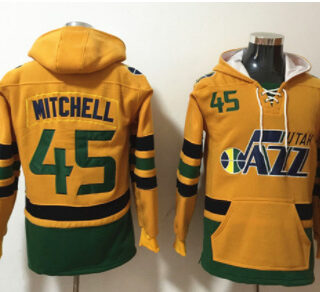 Men's Utah Jazz #45 Donovan Mitchell Yellow Lace-Up Pullover Hoodie