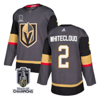 Men's Vegas Golden Knights #2 Zach Whitecloud Grey 2023 Stanley Cup Champions Stitched Jersey
