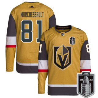 Men's Vegas Golden Knights #81 Jonathan Marchessault Gold 2023 Stanley Cup Final Stitched Jersey