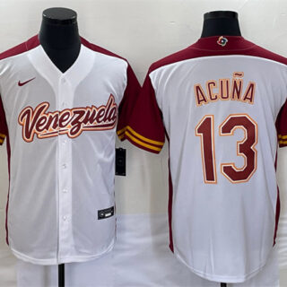 Men's Venezuela Baseball #13 Ronald Acuña Jr. 2023 White World Baseball Classic Stitched Jerseys