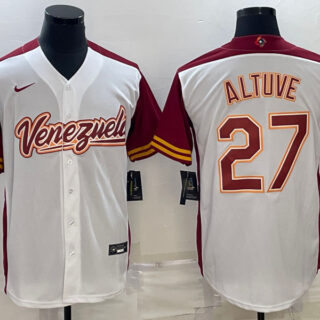 Men's Venezuela Baseball #27 Jose Altuve 2023 White World Baseball Classic Stitched Jersey