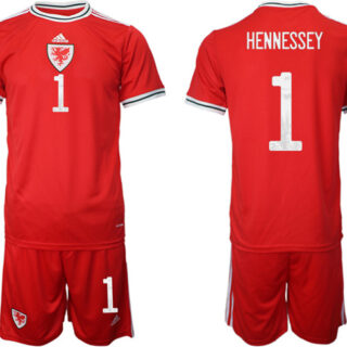 Men's Wales #1 Hennessey Red Home Soccer Jersey Suit