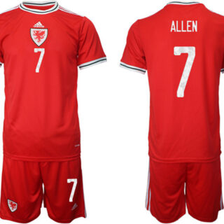 Men's Wales #7 Allen Red Home Soccer Jersey Suit