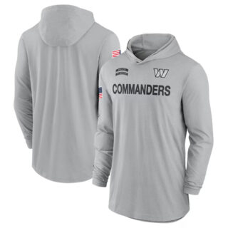Men's Washington Commanders 2024 Gray Salute To Service Lightweight Performance Long Sleeve Hooded T-Shirt