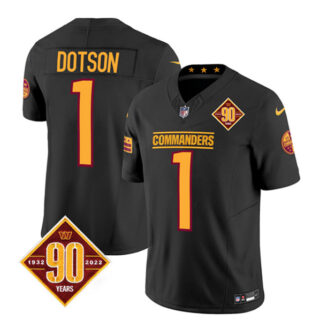 Men's Washington Commanders #1 Jahan Dotson Black 2023 F.U.S.E. 90th Anniversary Vapor Limited Stitched Football Jersey