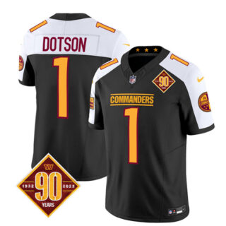Men's Washington Commanders #1 Jahan Dotson Black White 2023 F.U.S.E. 90th Anniversary Vapor Limited Stitched Football Jersey