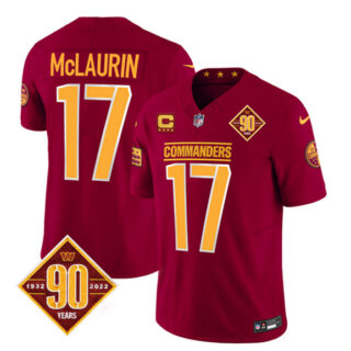 Men's Washington Commanders #17 Terry McLaurin Burgundy 2023 F.U.S.E. With 4-Star C Patch 90th Anniversary Vapor Limited Stitched Football Jersey