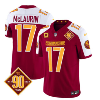 Men's Washington Commanders #17 Terry McLaurin Burgundy White 2023 F.U.S.E. 90th Anniversary Vapor Limited Stitched Football Jersey